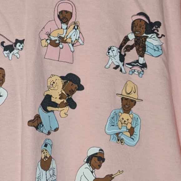 Dog Limited Rappers With Puppies Crew Neck Short Sleeve Cotton Shirt Top Pink - Picture 7 of 8